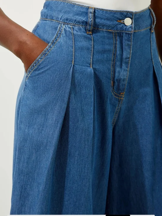 Karen Millen Tailored Chambray Denim Wide Leg Pleated Trousers - Picture 5 of 8